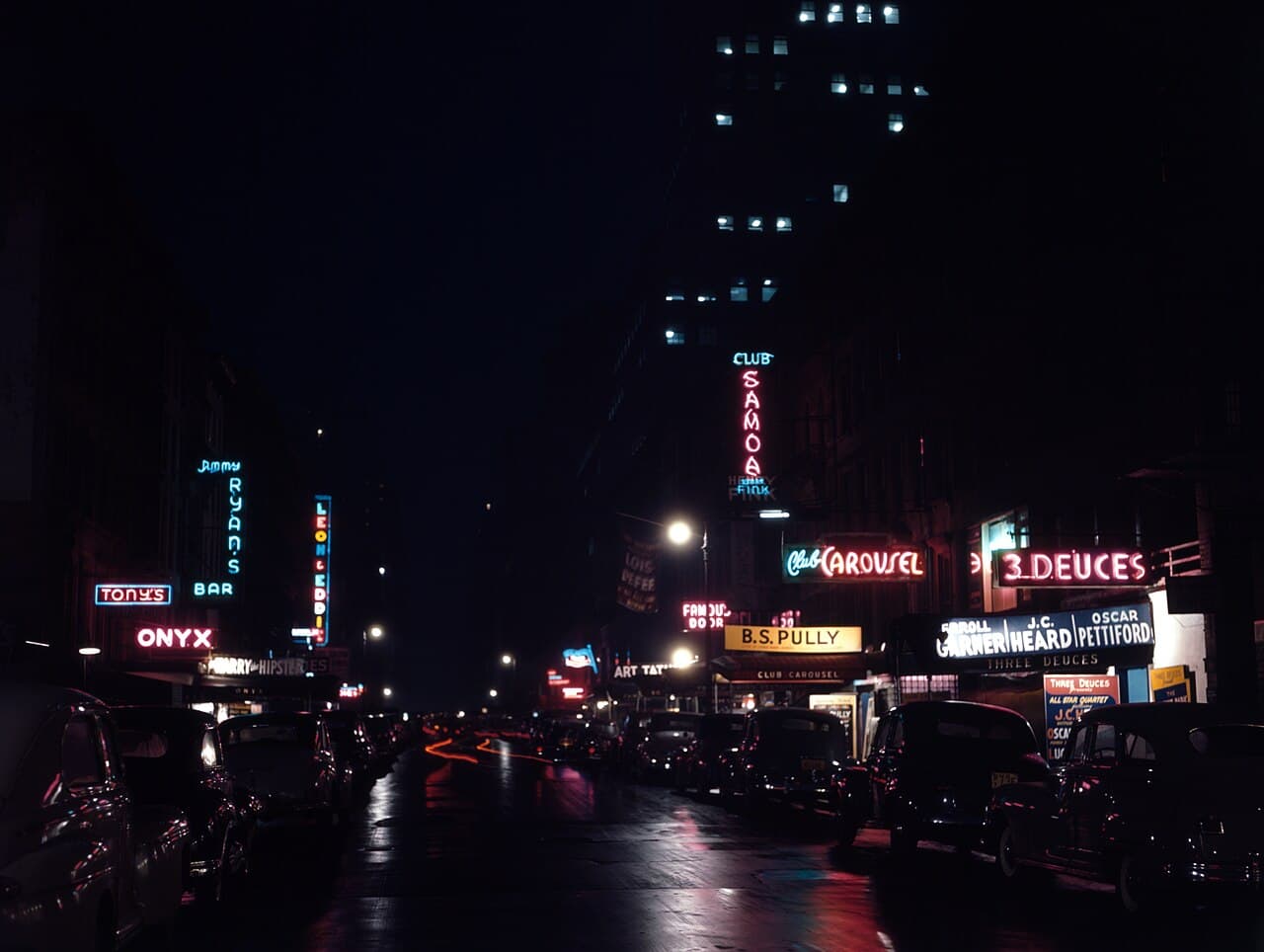 52nd Street, New York at night in 1948, lined with jazz clubs